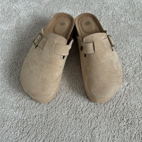 Shoes - Tan Suede Slip-On Clogs
